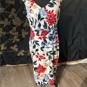 Maggy London Red and Blue Floral Midi Dress